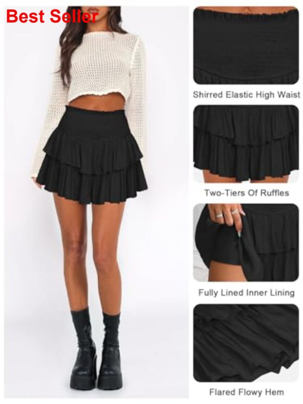 Cotton Silk Ruffle Mini Skort High Waist Athletic Skirt - Picture 4 of 7
